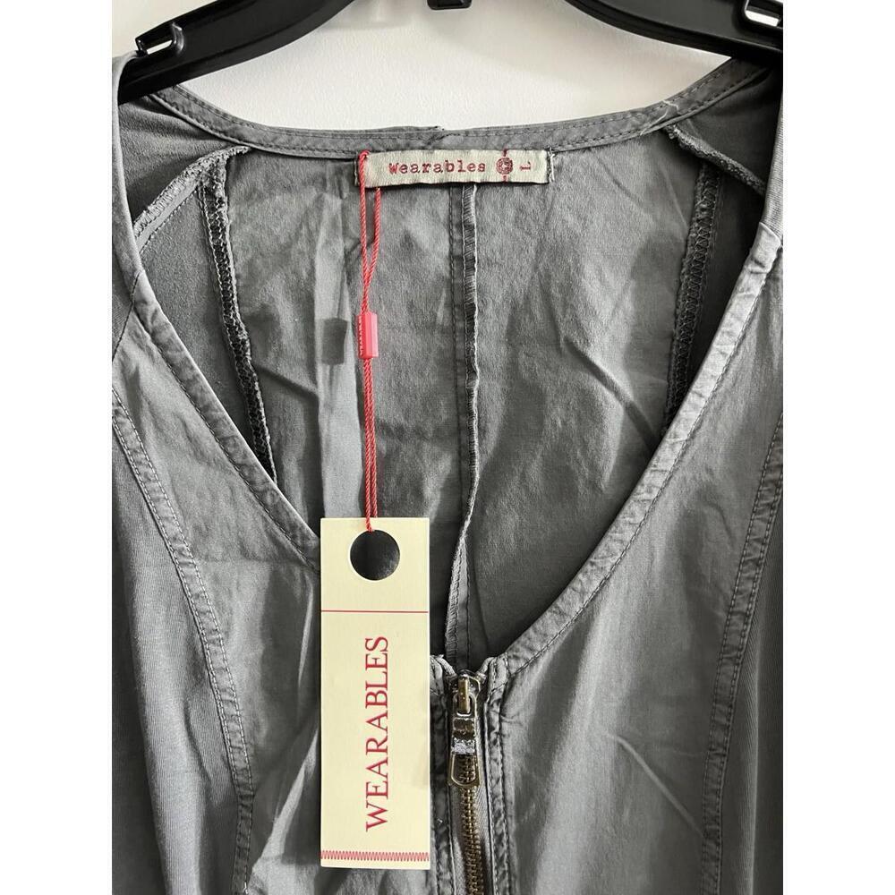 XCVI Wearables Gray Ruched Zip Front Dress NWT Stretchy Artsy Modern Sz L Grunge - Picture 5 of 9